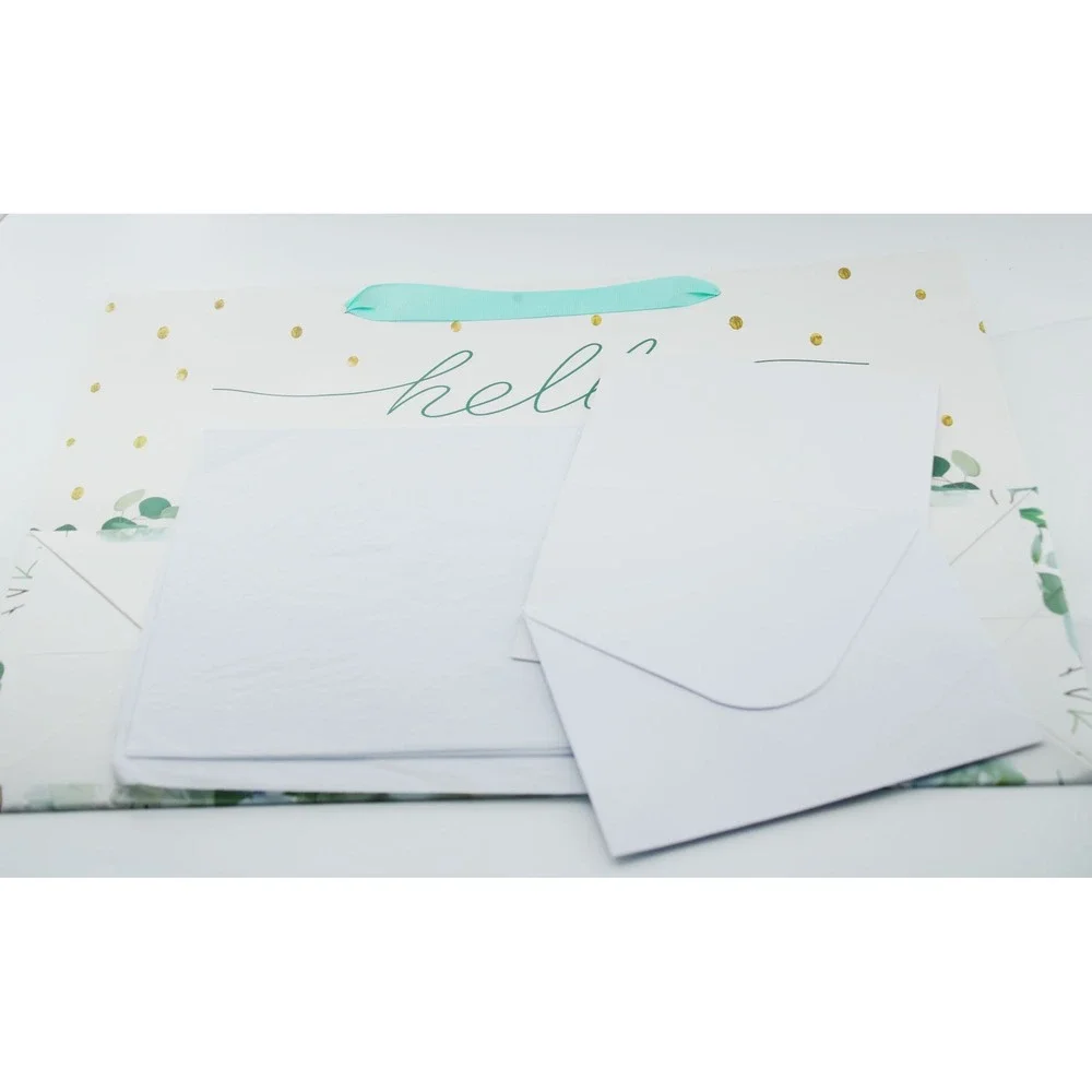 Hello Baby Large Gift Bag Gold Glitter FloralWhite Teal 16.5‎ in x 12.5 in